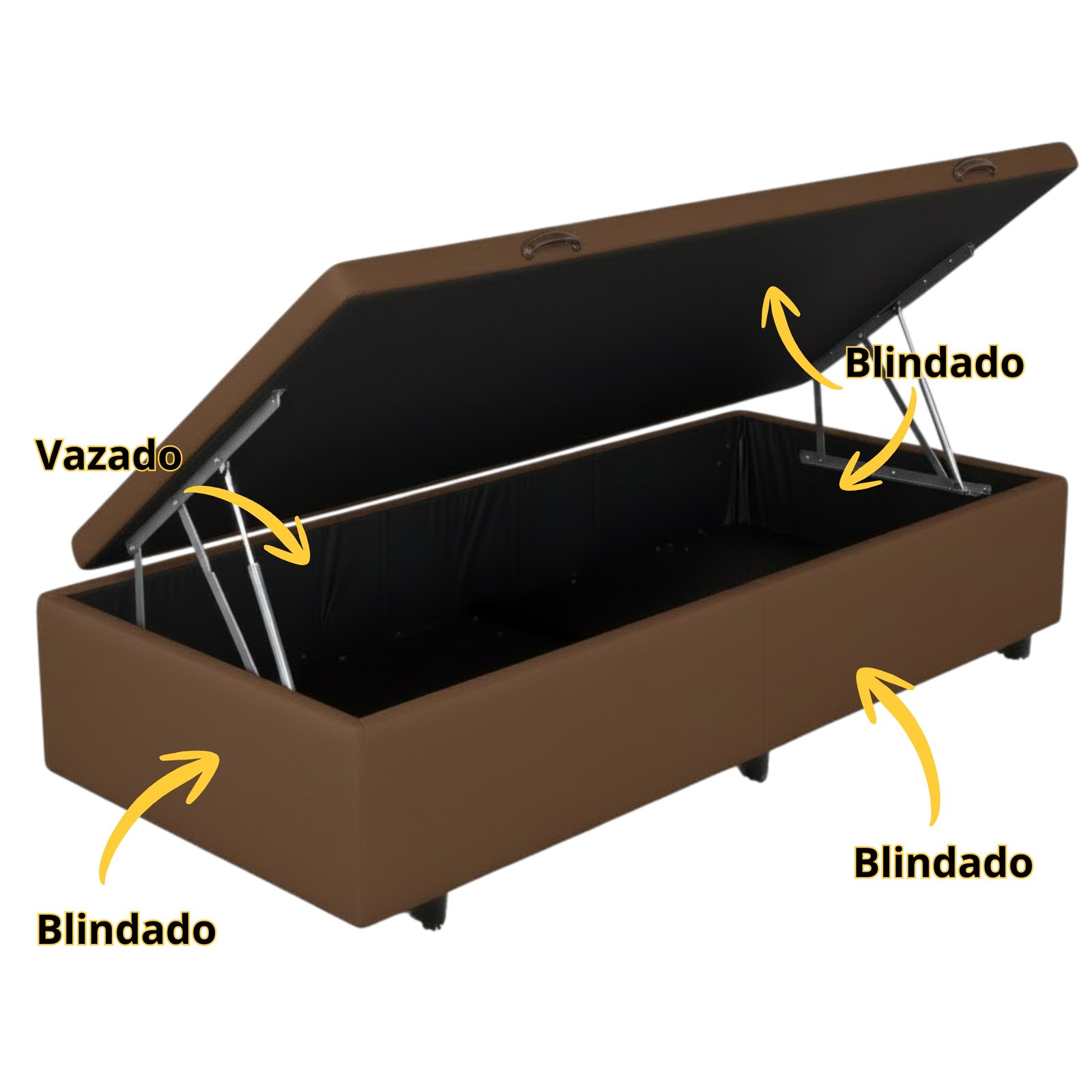 Base Box Solteiro Baú Corino Marrom - ALTO NÍVEL CAMAS E COLCHÕES - Imagem 2