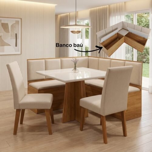 Alternative view of Conjunto Canto Alemao Bau + Mesa Mon/Soberano Mel/Blonde + 2 Cadeiras Milao Mel/Linho Bronze - VIERO MOVEIS