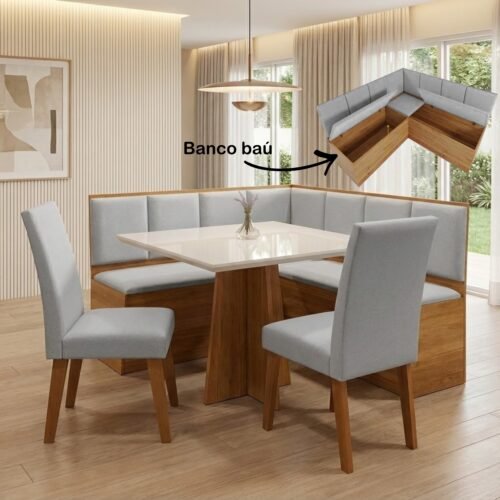 Alternative view of Conjunto Canto Alemao Bau + Mesa Mon/Soberano Mel/Blonde + 2 Cadeiras Milao Mel/Linho Inox - VIERO MOVEIS