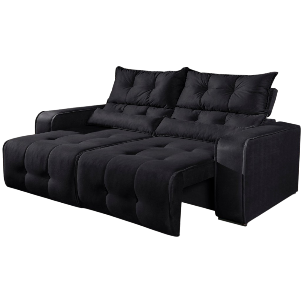 Sofá Retrátil e Reclinável Premier/Minas 2,00 m Veludo Preto 509 - DECORAR ESTOFADOS - Imagem 2