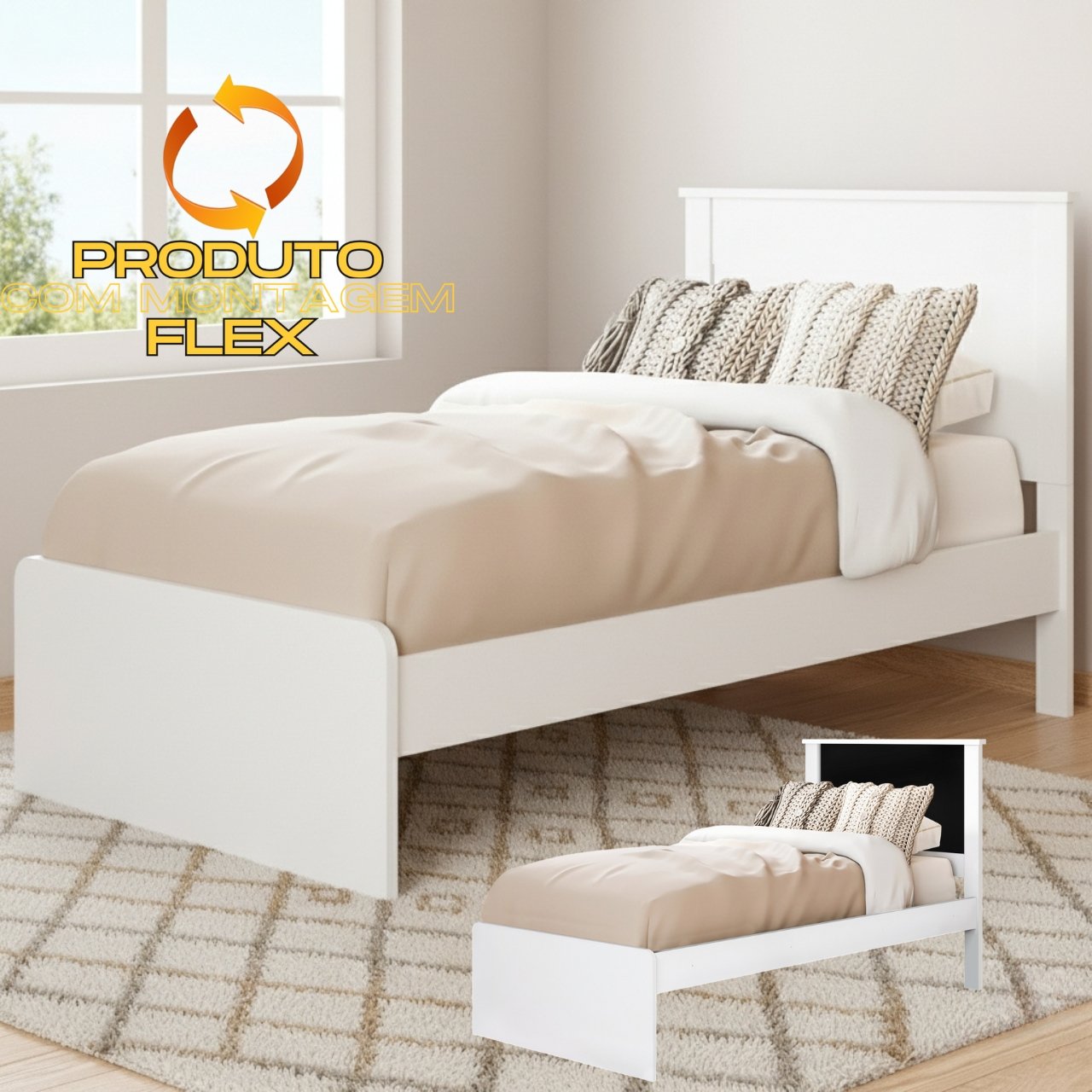 Cama Solteiro Barcelona Branco/Preto/Branco - TEBARROT DO BRASIL