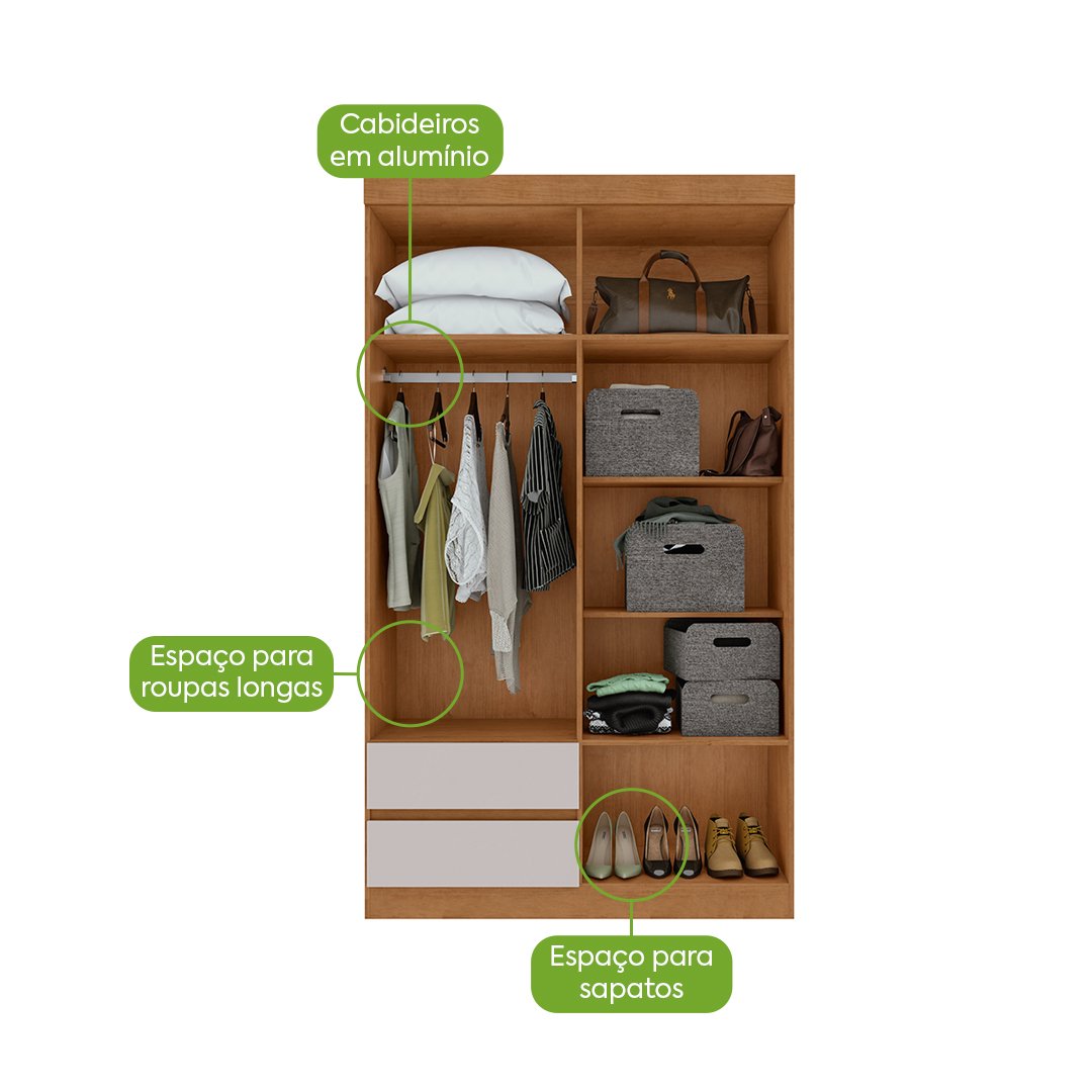 Guarda-Roupa 4 Portas Zeus 1,19 m Amêndoa Clean/Off White - LOPAS - Imagem 4