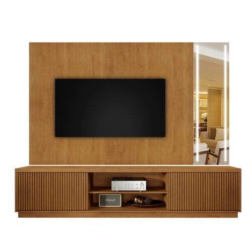 Alternative view of Painel até 75″ Vitrum Naturale + Rack Arezzo 2.2 Ripado/Naturale – MAVAULAR