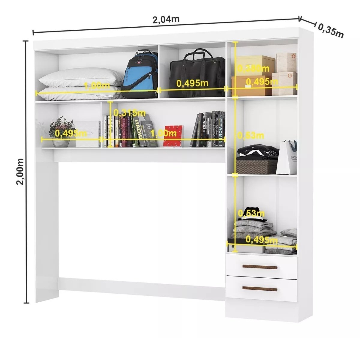 Modulado 4 Portas + Guarda-Roupa 3 Portas Dubai/Santiago Premium Branco - CARIOCA MÓVEIS - Imagem 2
