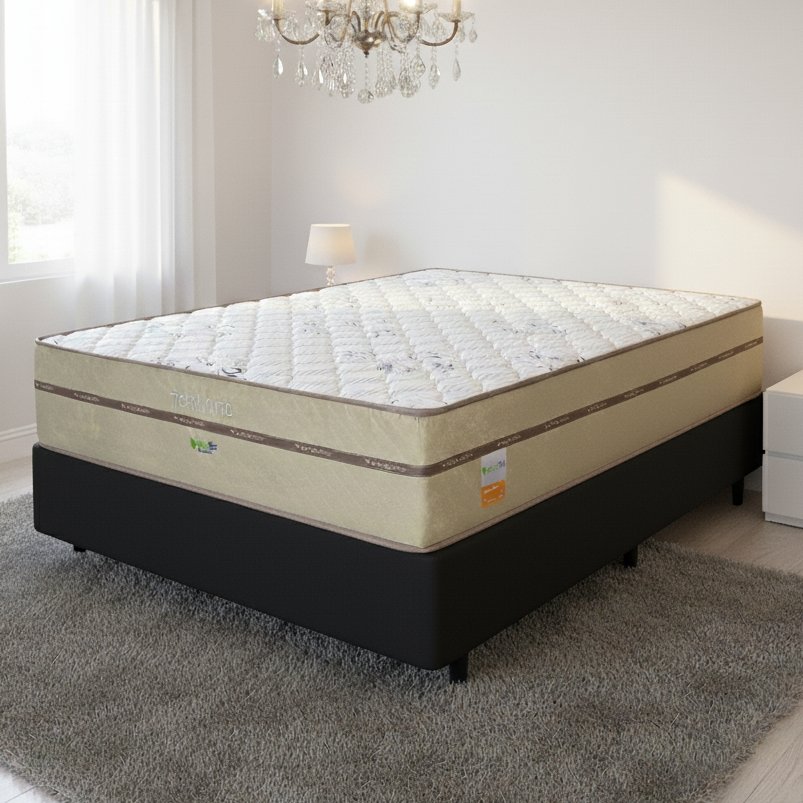 Colchão Casal Toronto 30 cm D28 Molas Ensacadas + Base Simples Corino Preto – ECOTEC + BIOSTAR