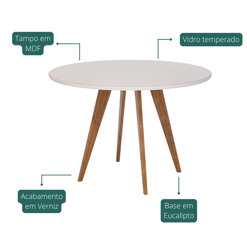 Mesa Redonda Acerola 109 (C/Vidro) Madeira/Off White - CIMOL - Imagem 3