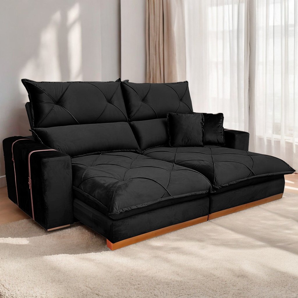 Sofá Retrátil e Reclinável Gran Bello Light 2,50 m Veludo Preto - QUINE ESTOFADOS - Imagem 3