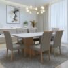 Mesa Apogeu (Tampo Maxi) 170 Amêndoa Clean/Off White com 6 Cadeiras Sophia Linho Cinza Grafite 206 – LOPAS + WM DECOR