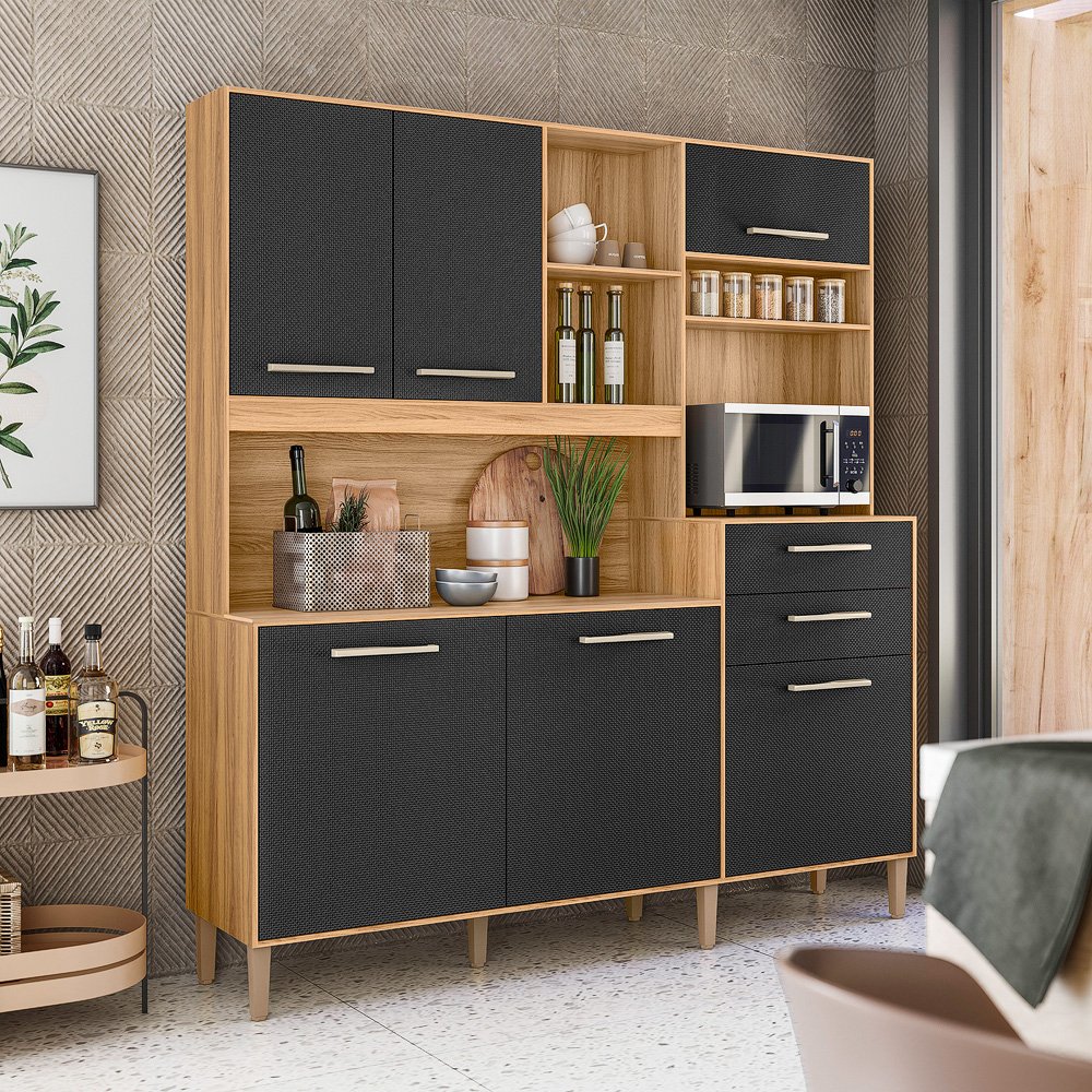 Kit Cozinha Salsa 1,80 m Freijó/Preto Esfera - NICIOLI