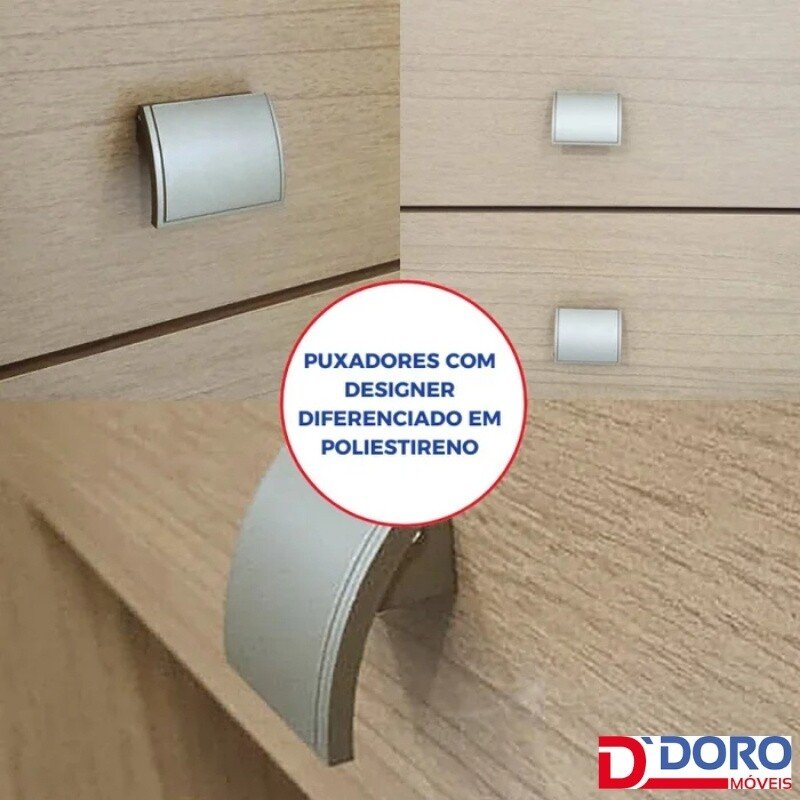 Roupeiro Titanium Branco 2 Portas C/ 1 Espelho Detalhe Ripado 100% MDF Larg. 2.20m - D Doro - Imagem 8