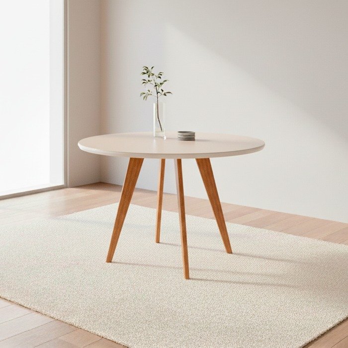 Mesa Redonda Acerola 109 (C/Vidro) Madeira/Off White - CIMOL - Imagem 2