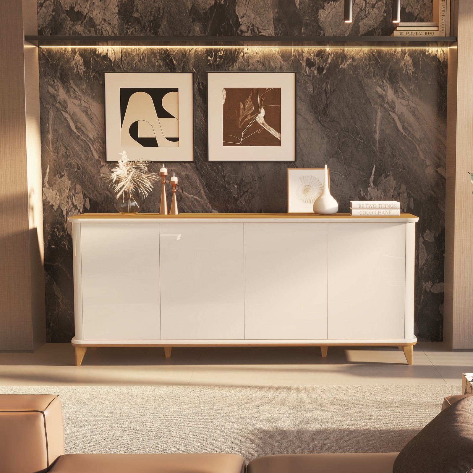 Buffet 4 Portas Aron Off White/Cedro – EDN MÓVEIS