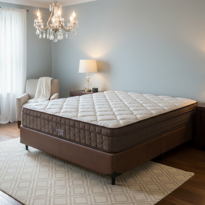 Colchão Casal Star One 30 cm D28/AG D70 + Base Simples Corino Marrom – ANJOS + BIOSTAR
