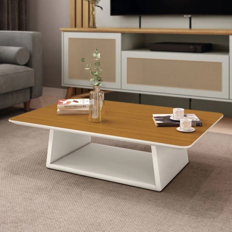 Mesa de Centro Holambra Off White/Cedro - EDN MÓVEIS