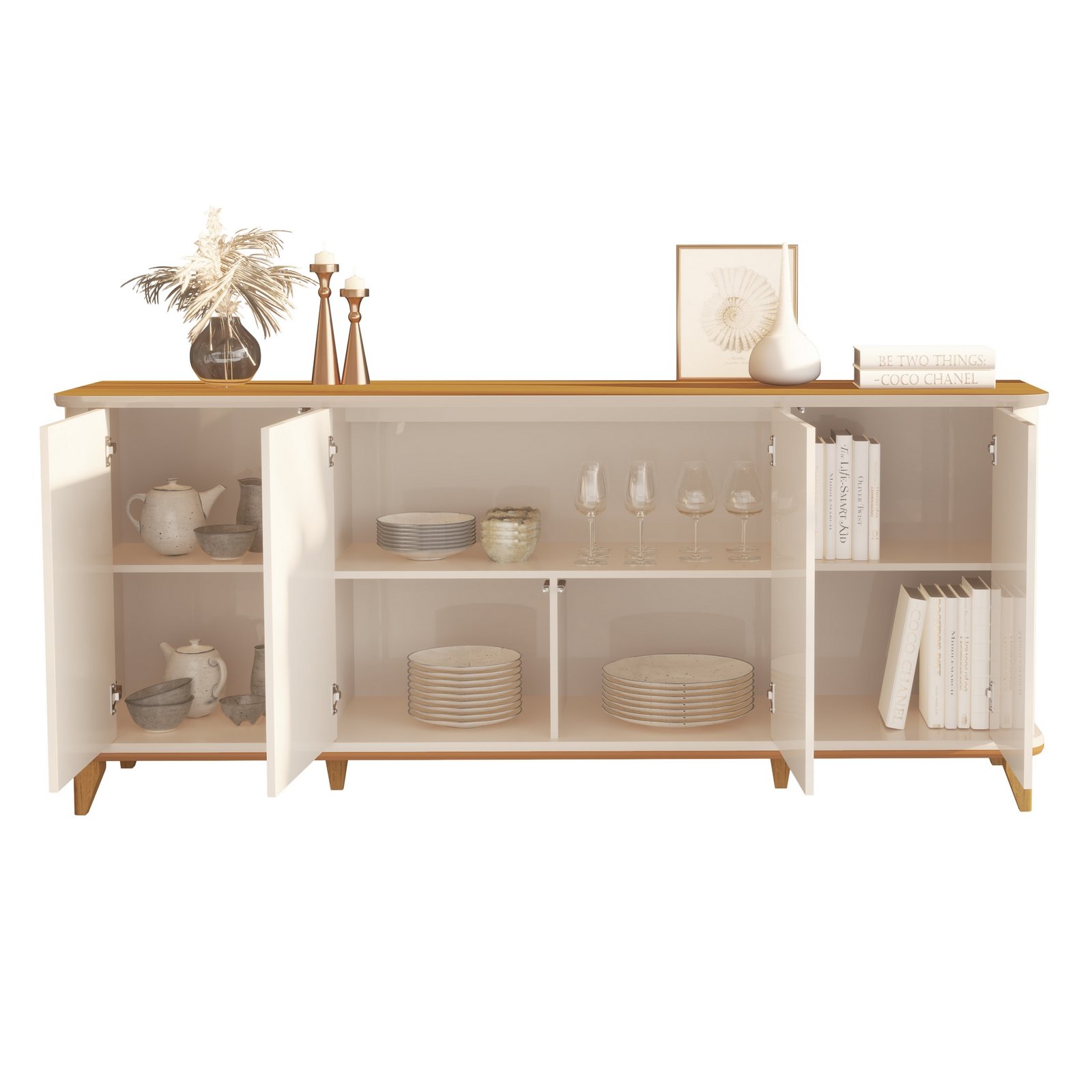 Buffet 4 Portas Aron Off White/Cedro – EDN MÓVEIS - Imagem 6