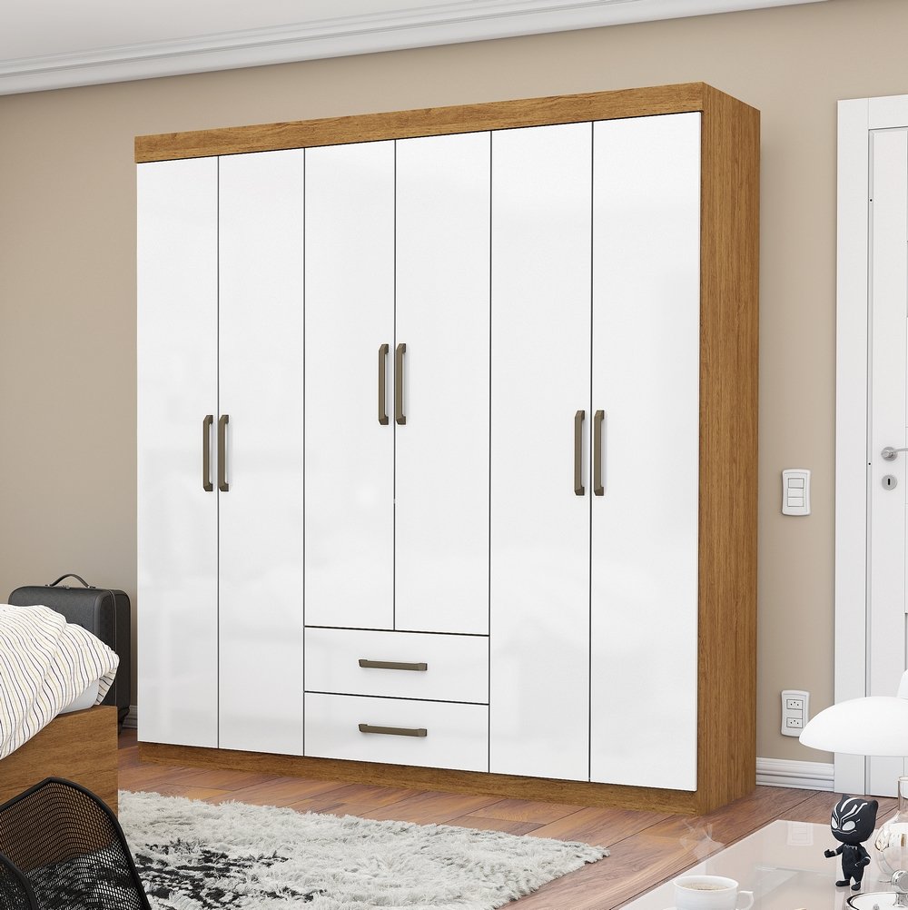 Guarda-Roupa 6 Portas(Sem Espelho/Sem Pés) Áries 1,53 m Cinamomo/Branco - CARIOCA MÓVEIS