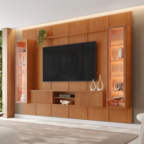 Painel até 75″ Dominus 2,79 m Naturale + Rack Dominus Naturale + Duas Cristaleiras Dominus Naturale – MAVAULAR