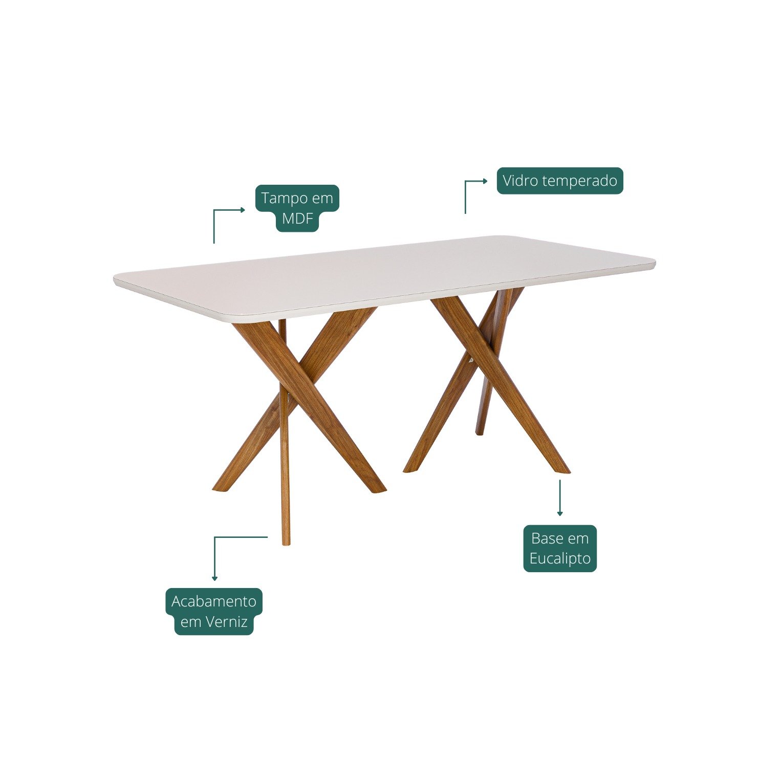 Mesa Cacau 180 (C/Vidro) Madeira/Off White - CIMOL - Imagem 3