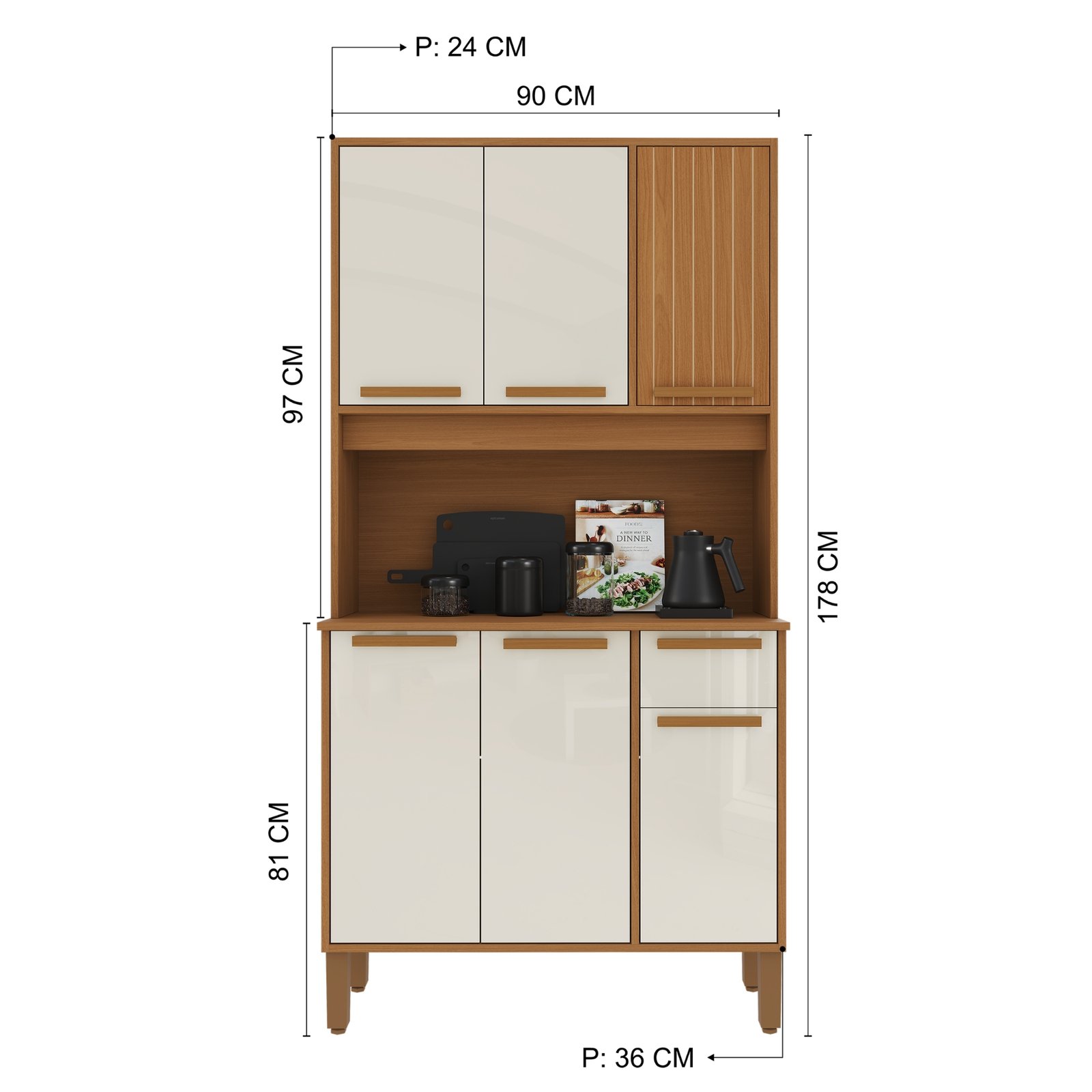 Kit Cozinha Lagos 0,90 m Freijó/Off White – INDÉKES - Imagem 4