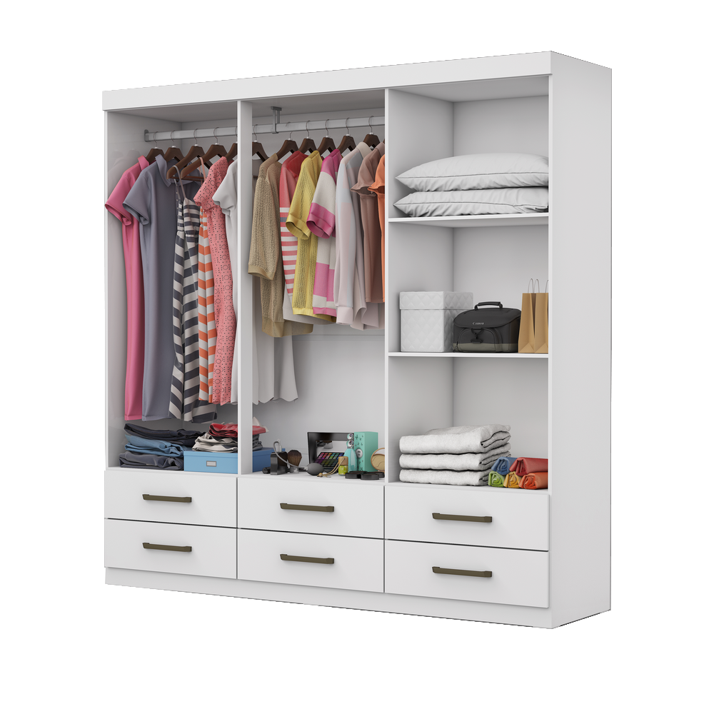 Guarda-Roupa 6 Portas(Sem Espelho/Sem Pés)Dallas 1,53 m Branco - CARIOCA MÓVEIS - Imagem 2
