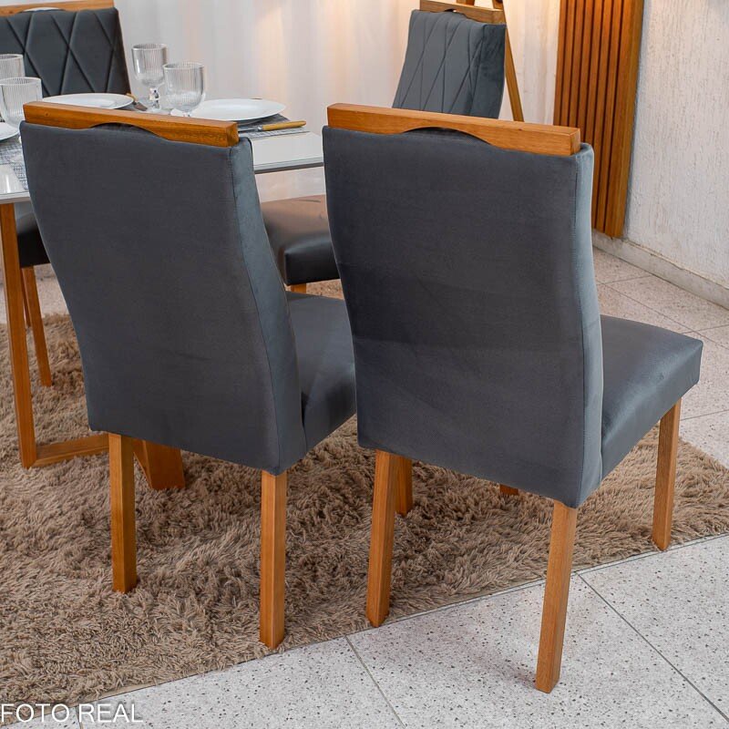 Caixa 2 Cadeiras Lisboa Veludo Cinza 507 Madeira Art Assento - Entregue Montada - Imagem 2