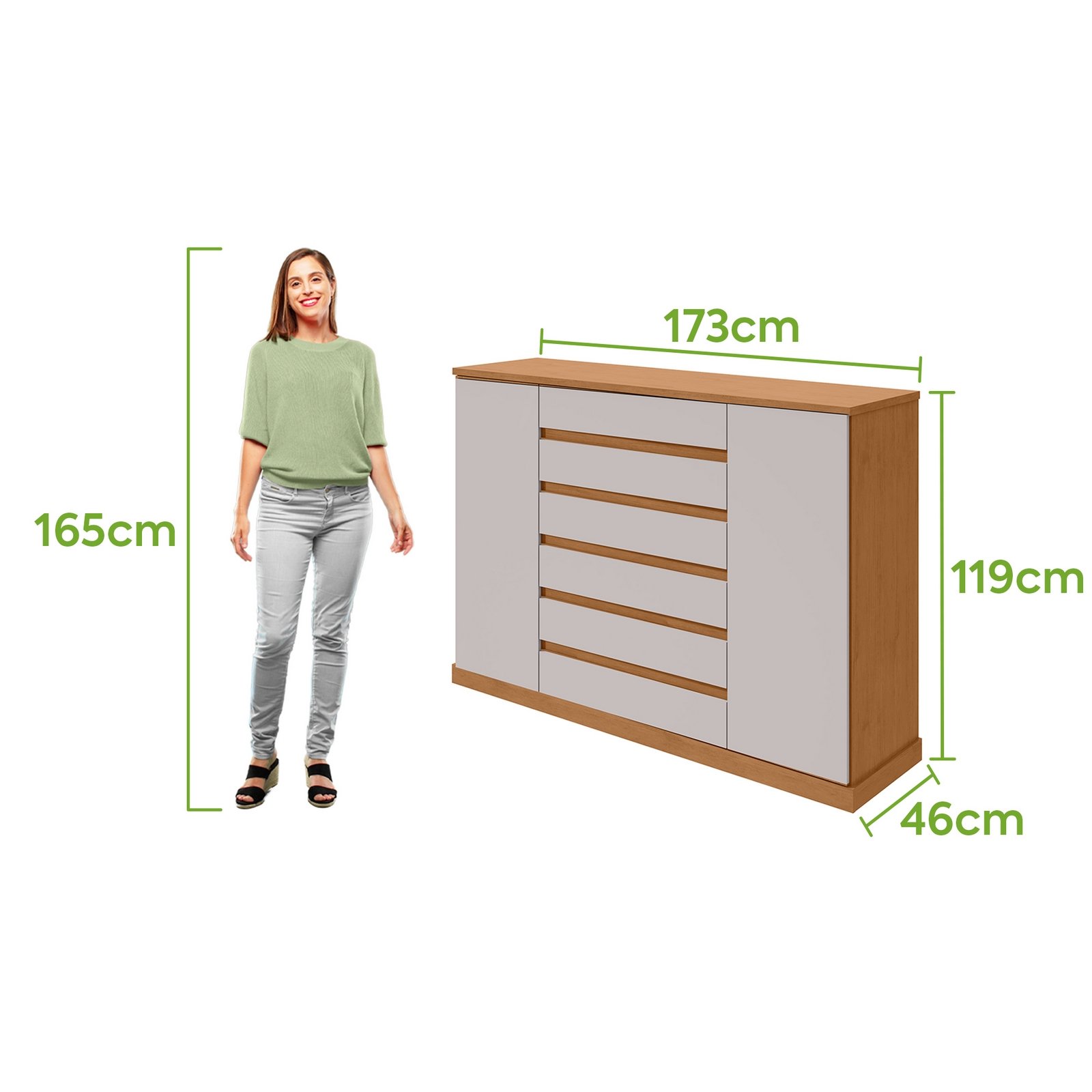 Cômoda 7 Gavetas Vedra Amêndoa Clean/Off White – LOPAS - Imagem 4