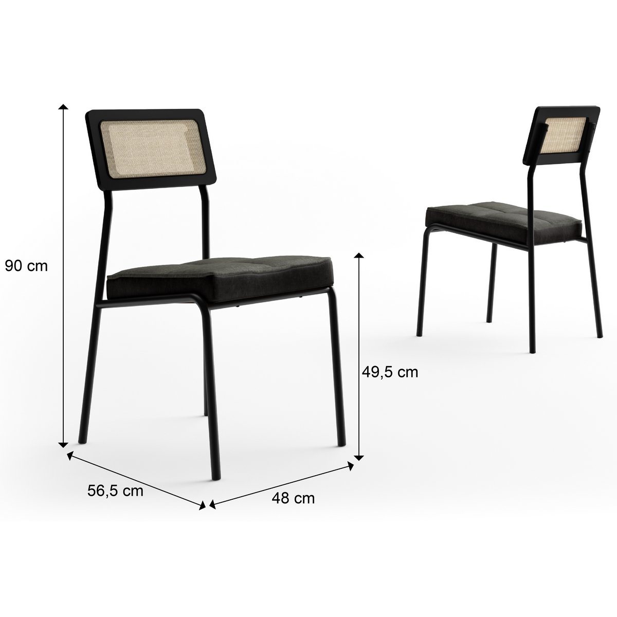 Kit 2 Cadeiras Lux 1741 Preto/Linho Cinza Grafite/Corino Preto - CARRARO MOVEIS - Imagem 2