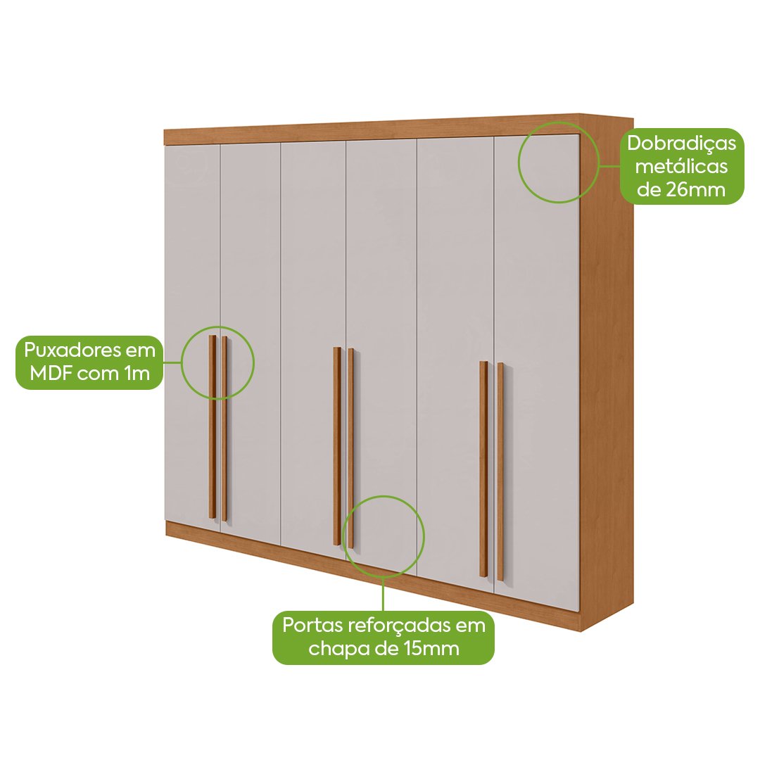 Guarda-Roupa 6 Portas Bertha Amêndoa Clean/Off White – LOPAS - Imagem 3