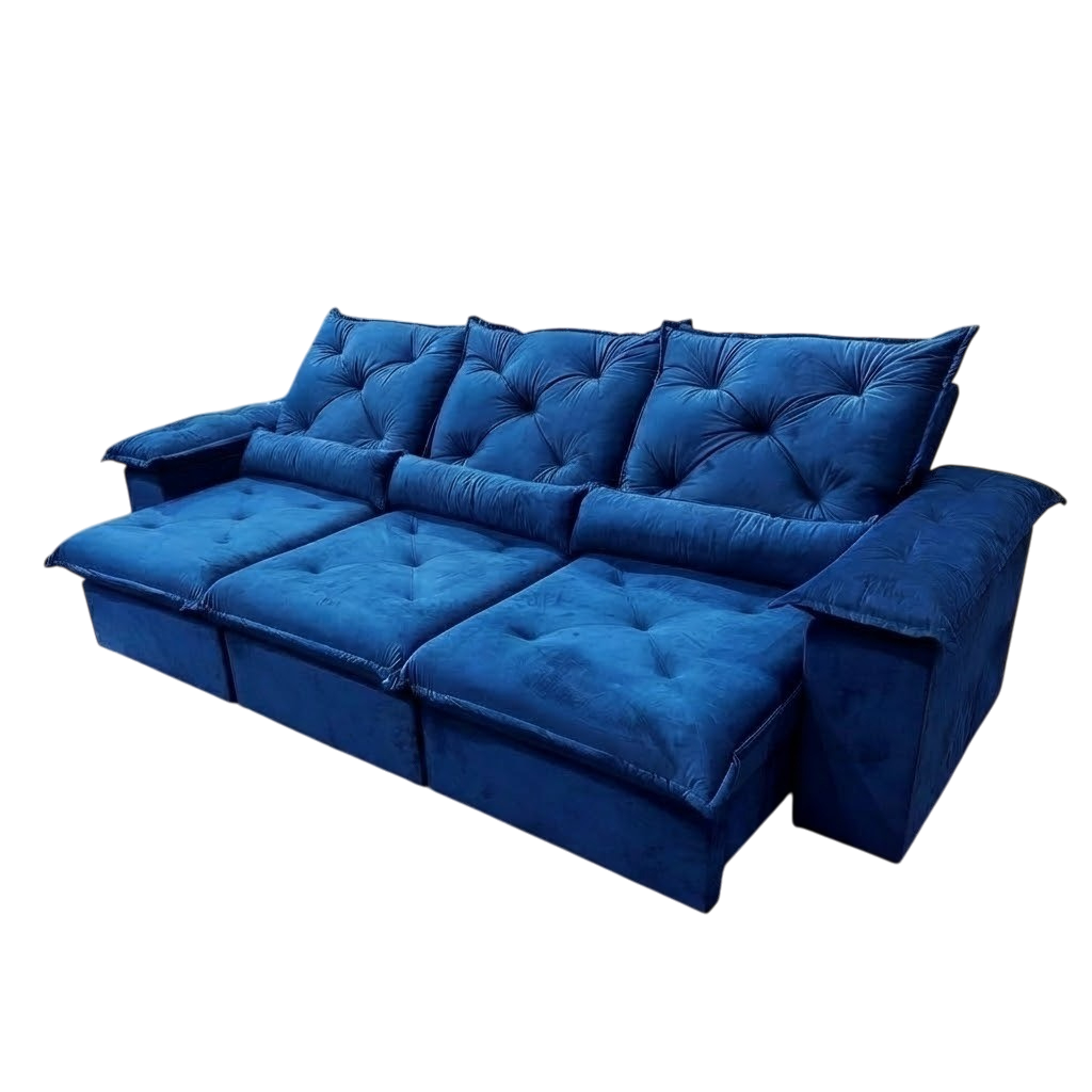 Sofá Retrátil e Reclinável Porto Madero/Brasão 2,75 m Veludo Azul - IMPERIAL DECOR - Imagem 2