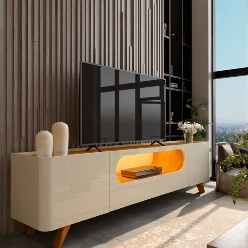 Rack Nobre 210 (Pes de Madeira) Off White/Naturale - GELIUS