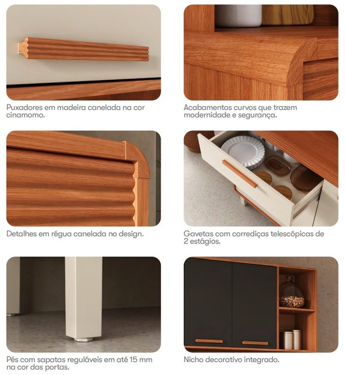 Kit Cozinha Dunas 1,40 m Cinamomo/Off White - ITATIAIA - Imagem 3