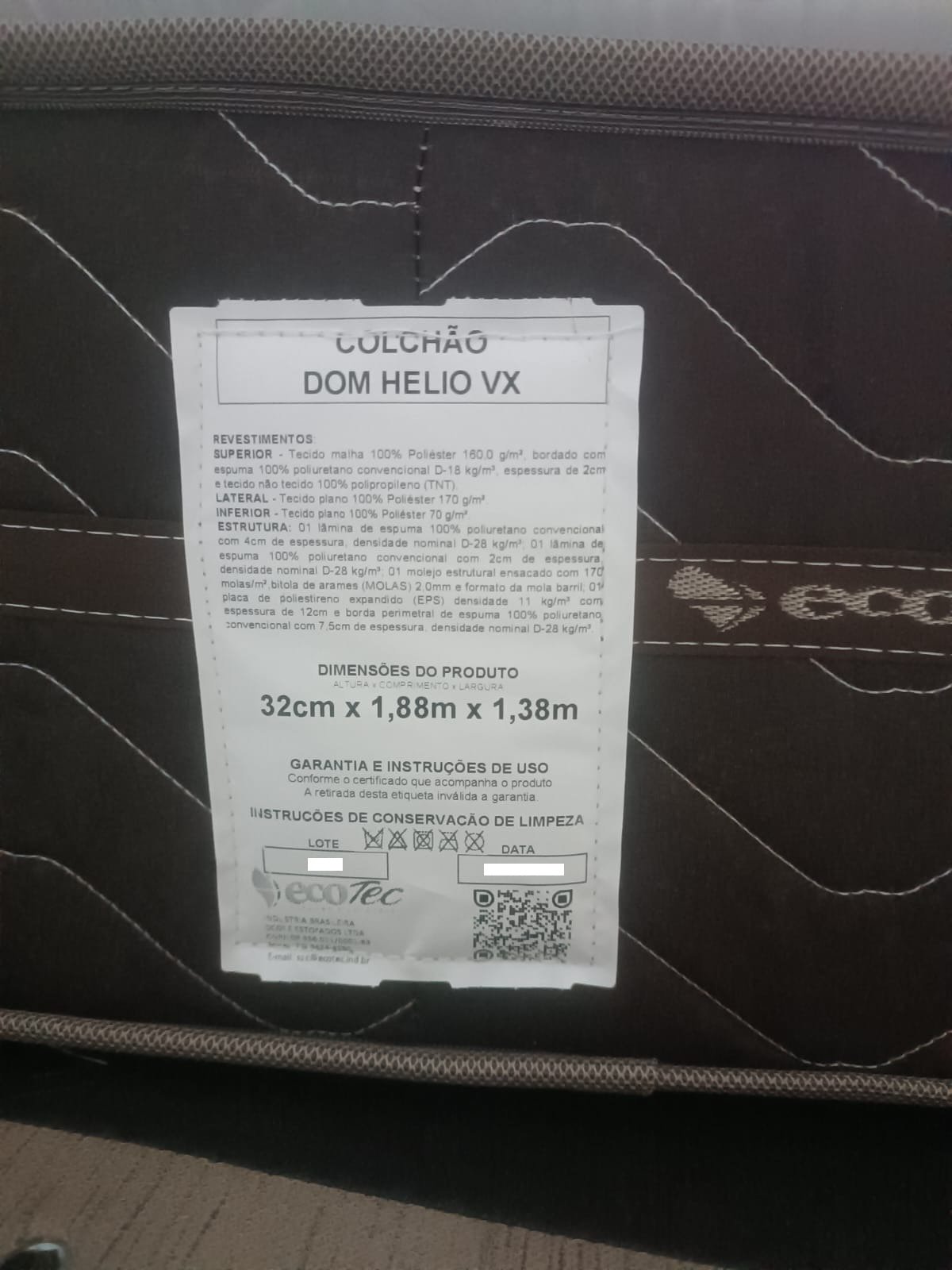 Colchão Casal Dom Hélio VX 32 cm D28 Molas Ensacadas - ECOTEC - Imagem 2