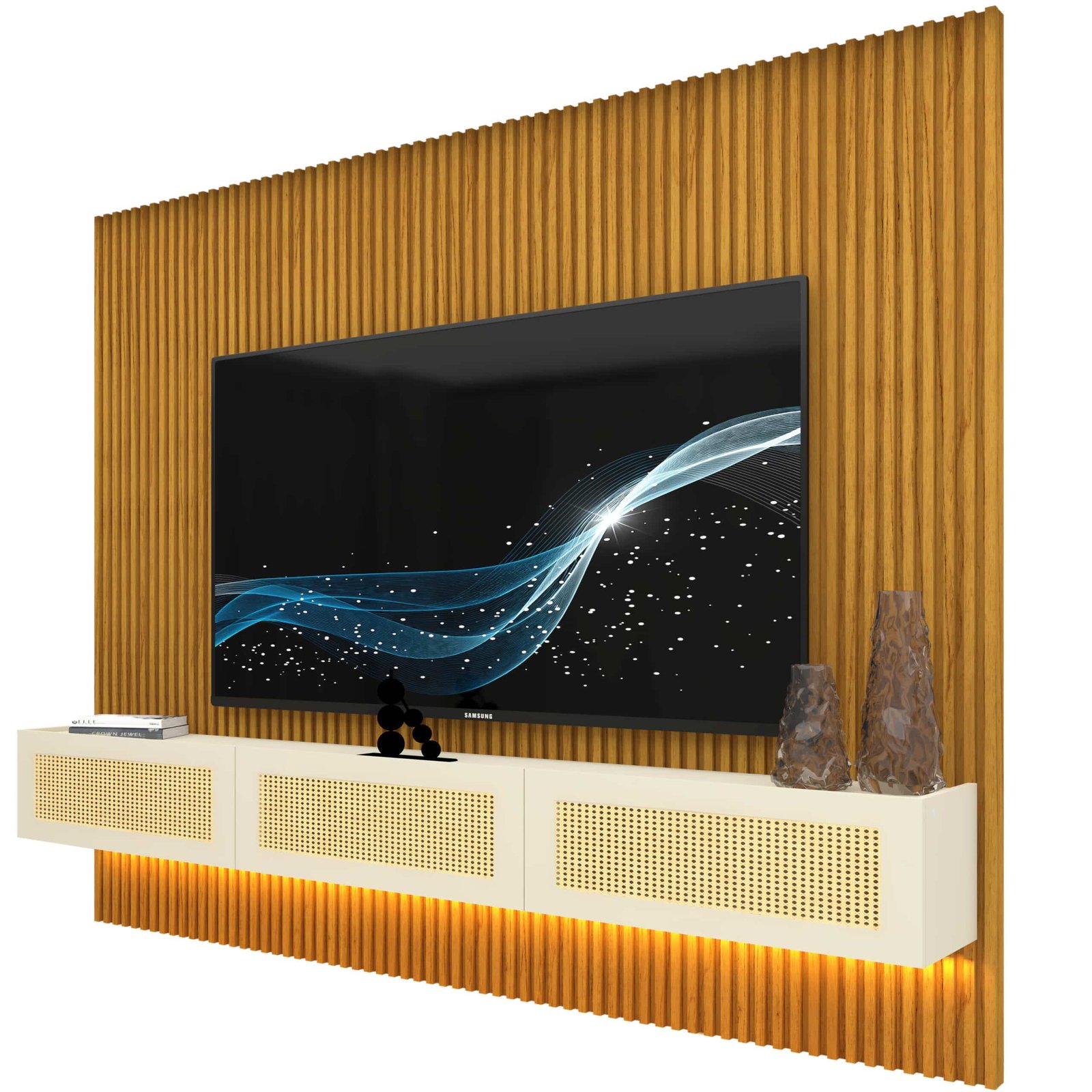 Home Suspenso até 85" Supremo Ripado 218 Naturale com Nicho Native Off White - GELIUS - Imagem 6