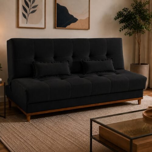 Sofá Cama Catânia 1,88 m Veludo Preto 04 - MDP ESTOFADOS