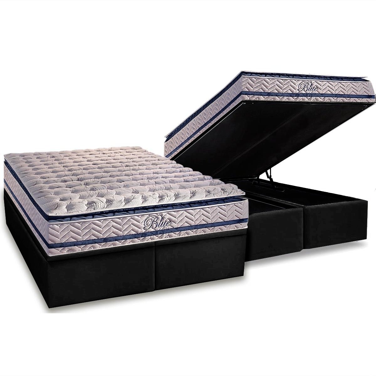 Colchão Queen Blue 32 cm H33 Molas Ensacadas + Base Baú Corino Preto – PAROPAS + ALTO NÍVEL - Imagem 2