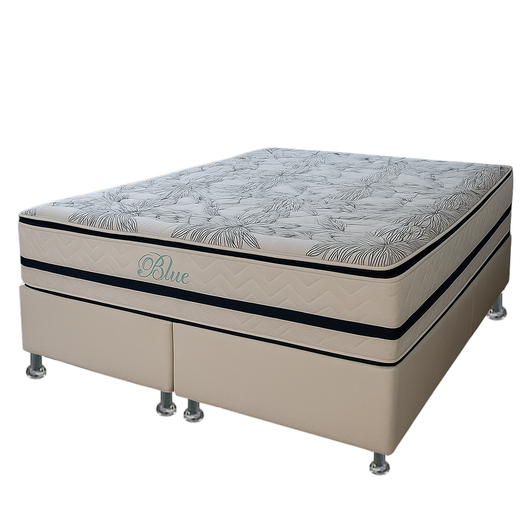 Colchão Queen Blue 32 cm H33 Molas Ensacadas + Base Simples Corino Branco – PAROPAS + ALTO NÍVEL - Imagem 2