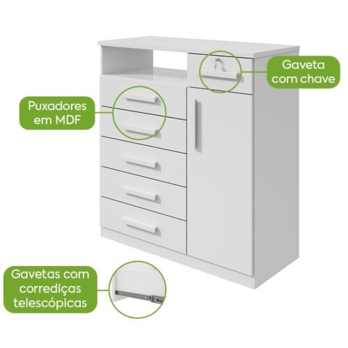 Alternative view of Cômoda 6 Gavetas com Sapateira Da Vinci Branco - LOPAS