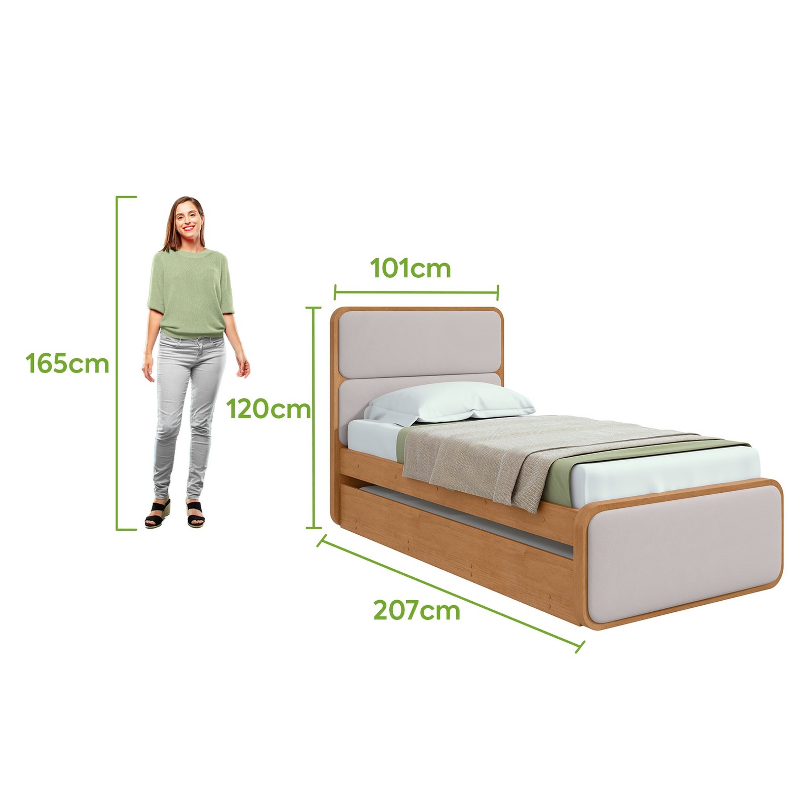 Cama Solteiro Loop com Auxiliar Amêndoa Clean - LOPAS - Imagem 3