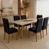 Mesa Essência 180 (C/Vidro) Cinamomo/Off White com 6 Cadeiras Las Vegas Veludo Preto 13 – JCM MOVELARIA + OURO DECOR