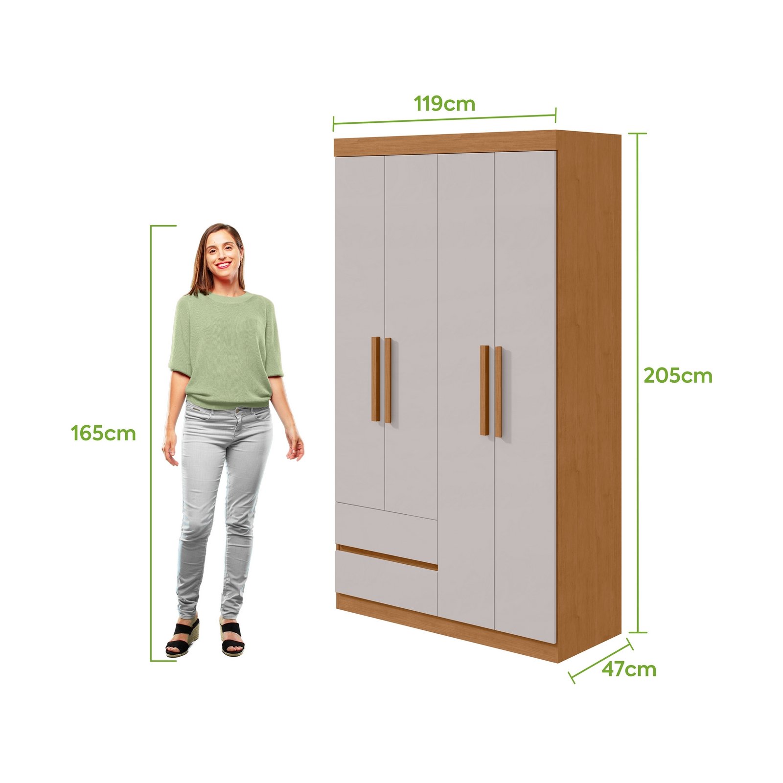 Guarda-Roupa 4 Portas Zeus 1,19 m Amêndoa Clean/Off White - LOPAS - Imagem 5