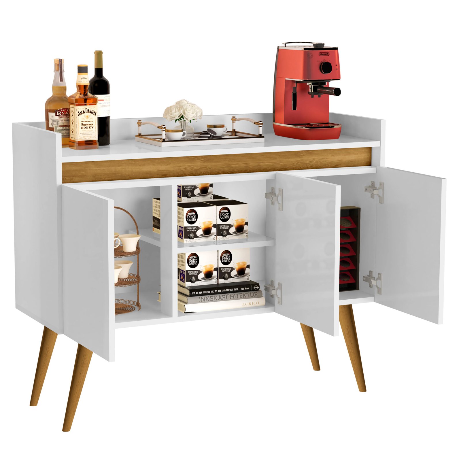 Buffet 3 Portas Gold Branco/Mel/Branco - MOVEIS PRIMUS - Imagem 7