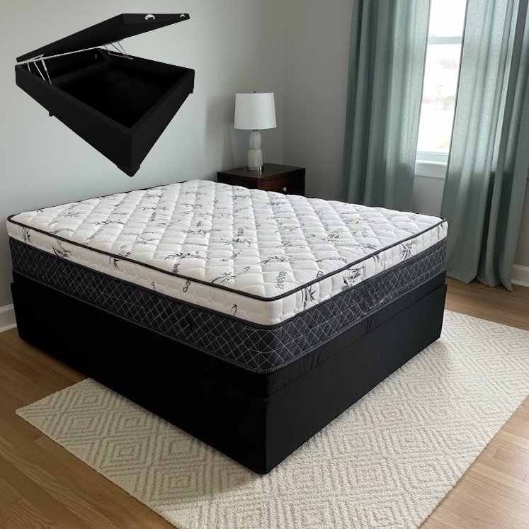 Colchão Casal Prime Light 30 cm D28 Molas Ensacadas + Base Baú Corino Preto – ORTHOPRIME + BIOSTAR