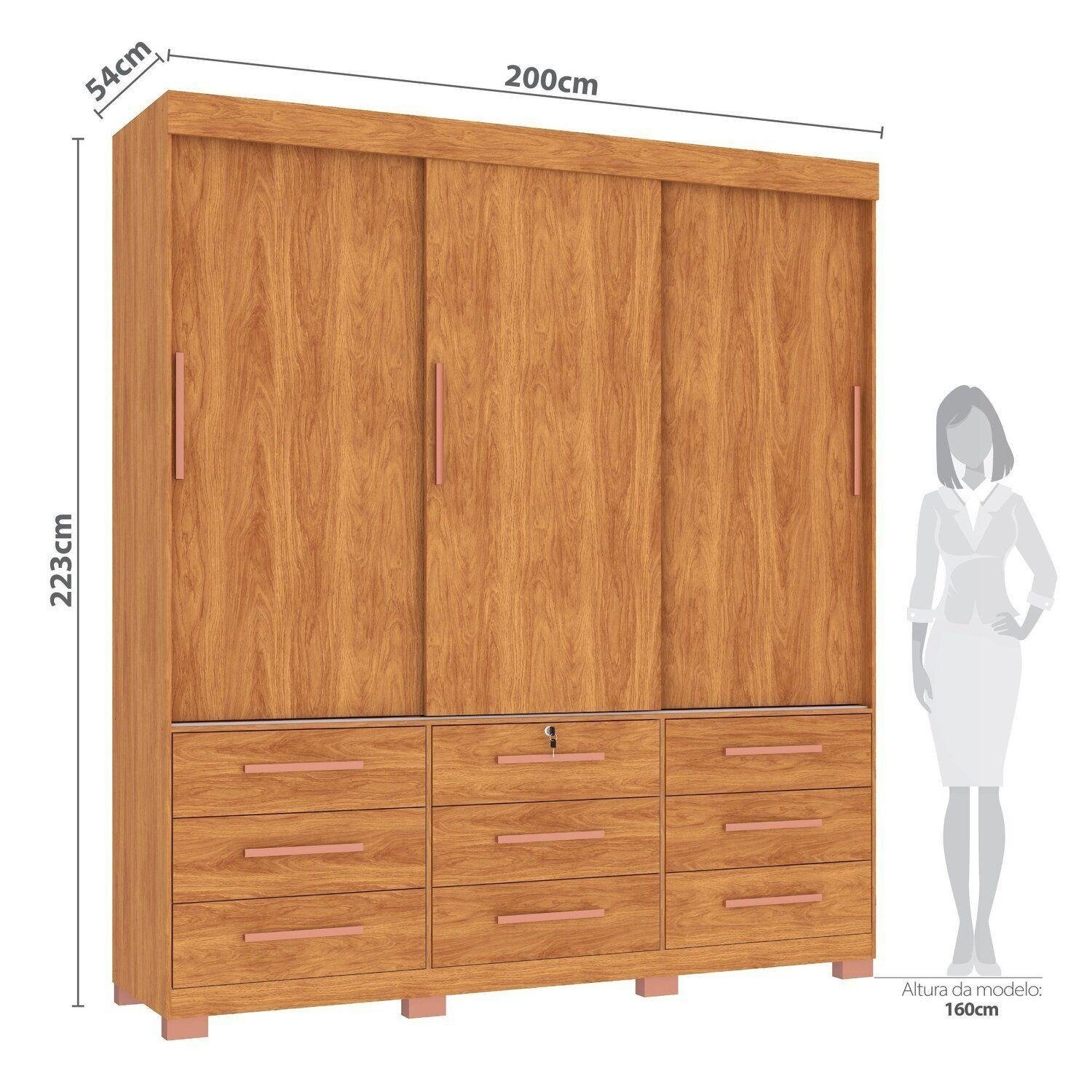 Guarda-Roupa 3 Portas Toronto RP1930 + Cômoda 5 Gavetas Malta CO250 Cinamomo/Off White/Cinamomo – FELLICCI - Imagem 7