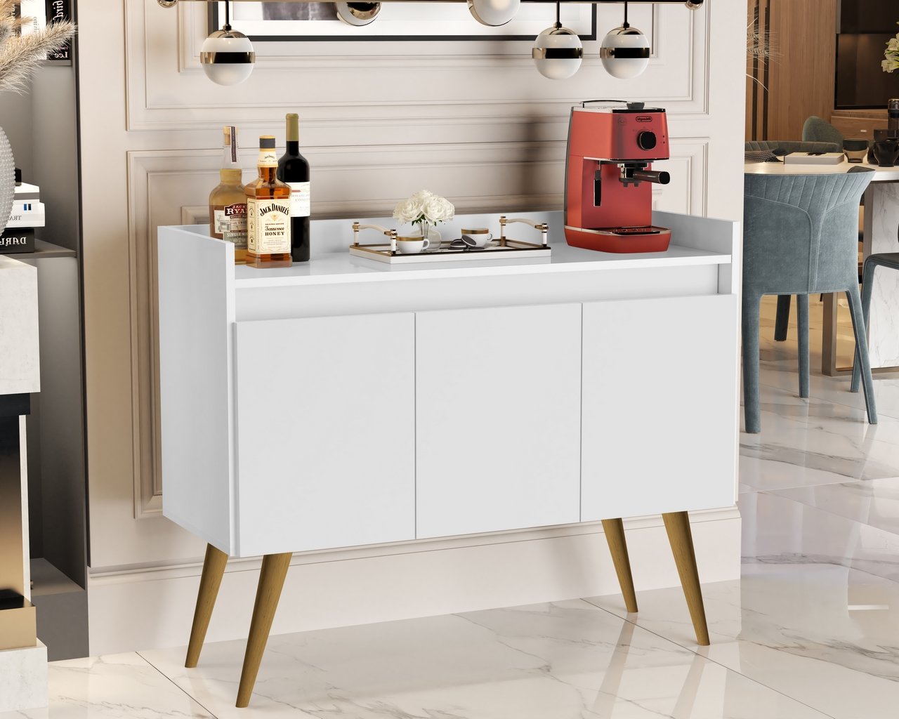 Buffet 3 Portas Gold Branco/Mel/Branco - MOVEIS PRIMUS - Imagem 3