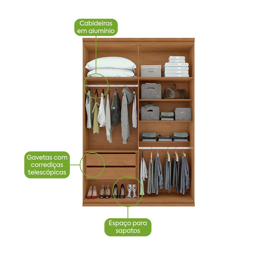 Guarda-Roupa 4 Portas Alonzo 1,54 m Amêndoa Clean/Off White - LOPAS - Imagem 4