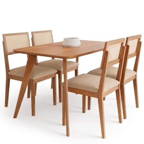Alternative view of Mesa Acerola 130 (S/Vidro) Madeira/Off White com 4 Cadeiras Encanto Linho Bege – CIMOL