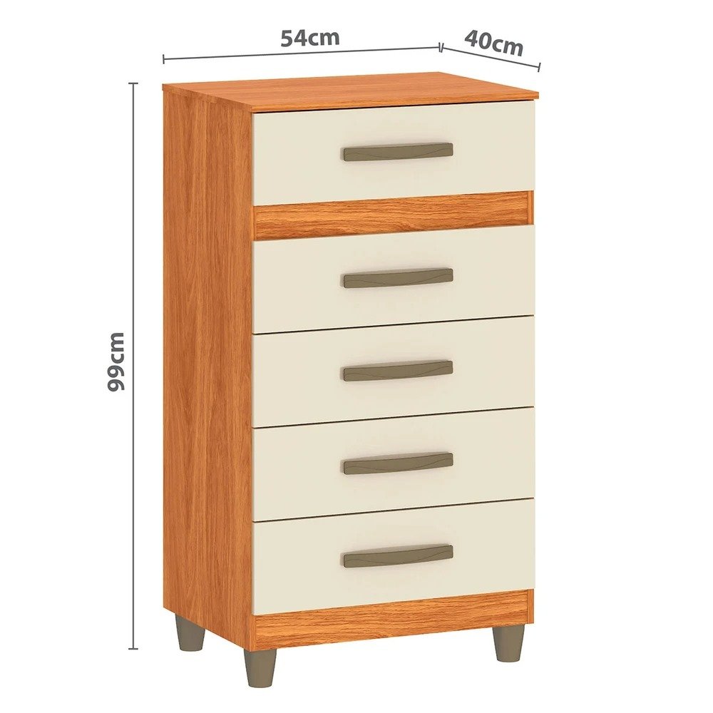 Guarda-Roupa 3 Portas Toronto RP1930 + Cômoda 5 Gavetas Malta CO250 Cinamomo/Off White/Cinamomo – FELLICCI - Imagem 8