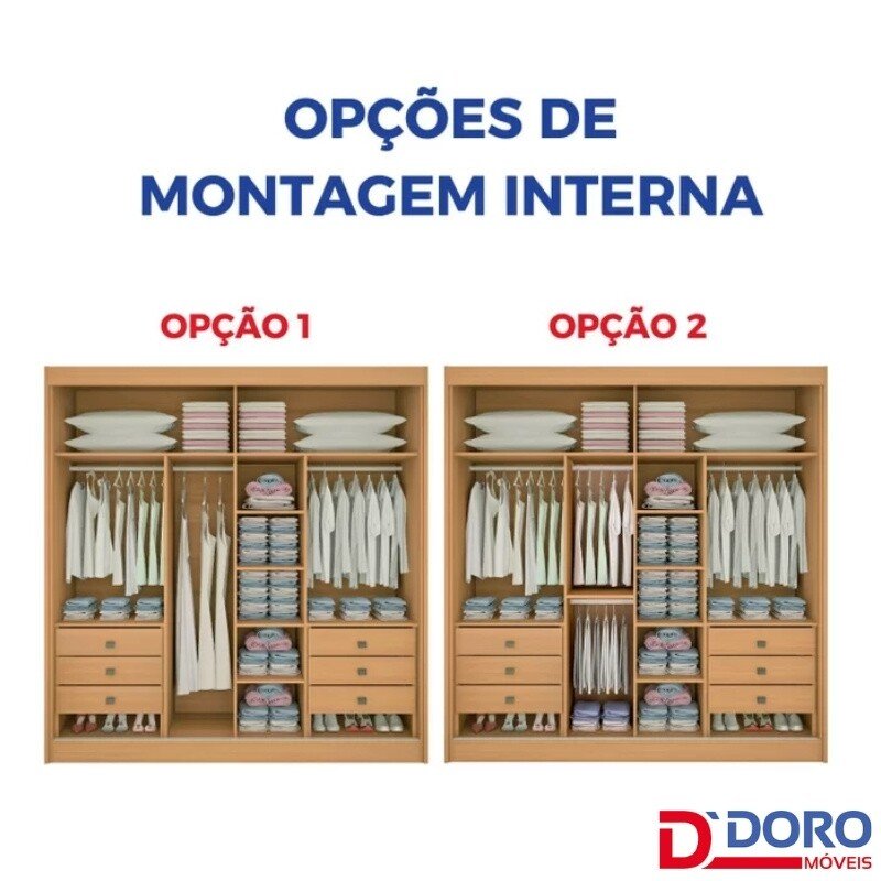Roupeiro Titanium Branco 2 Portas C/ 1 Espelho Detalhe Ripado 100% MDF Larg. 2.20m - D Doro - Imagem 2