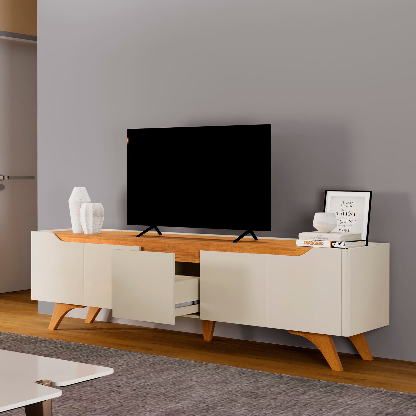 Rack até 75" Atenas 2.2 Off White/Naturale - MAVAULAR - Imagem 4
