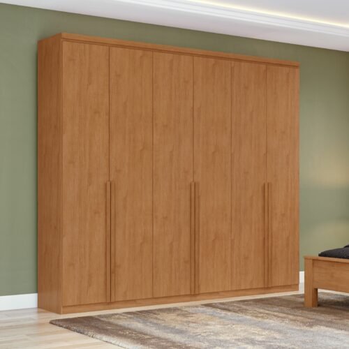 Guarda-Roupa 6 Portas Alonzo 2,30 m Amêndoa Clean - LOPAS